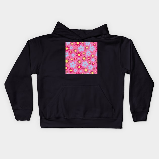 Floral Pink Blue Yellow Flower Seamless Pattern Version 2 Kids Hoodie by 2CreativeNomads